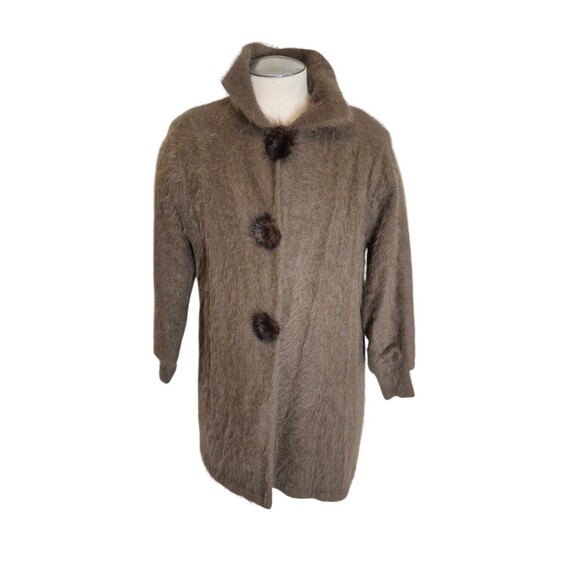 Vanesha Vintage Angora Mink Coatigan Sweater Oversized Brown Heather Sz S/M - Picture 1 of 8